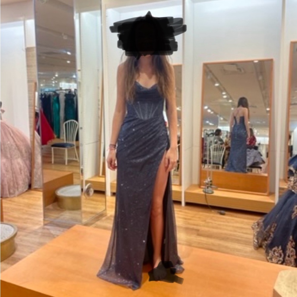 Sparkly Corset Back Slit Prom Dress Gunmetal